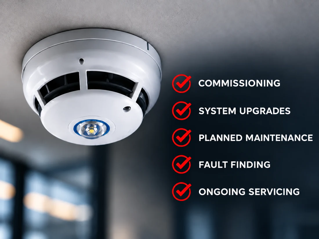 Fire detector with VFS commissioning, upgrade, maintenance and fault-finding services